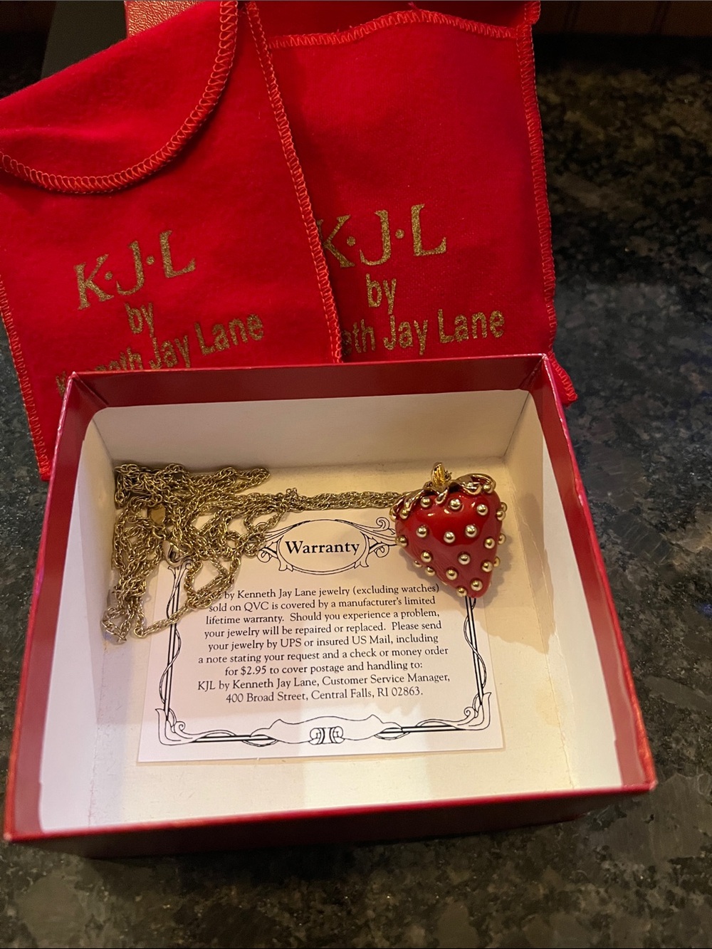 Kenneth Jay Lane Gold-Tone Chain with Red Strawberry Pendant